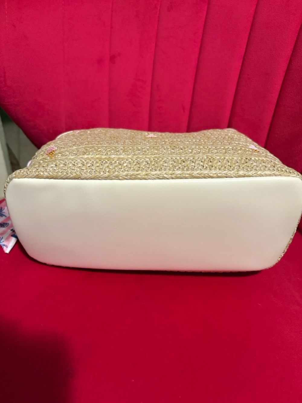 BCBGeneration Cream-Trim Straw Shoulder Bag with Pink Ice Cream Motifs - Picture 6 of 11